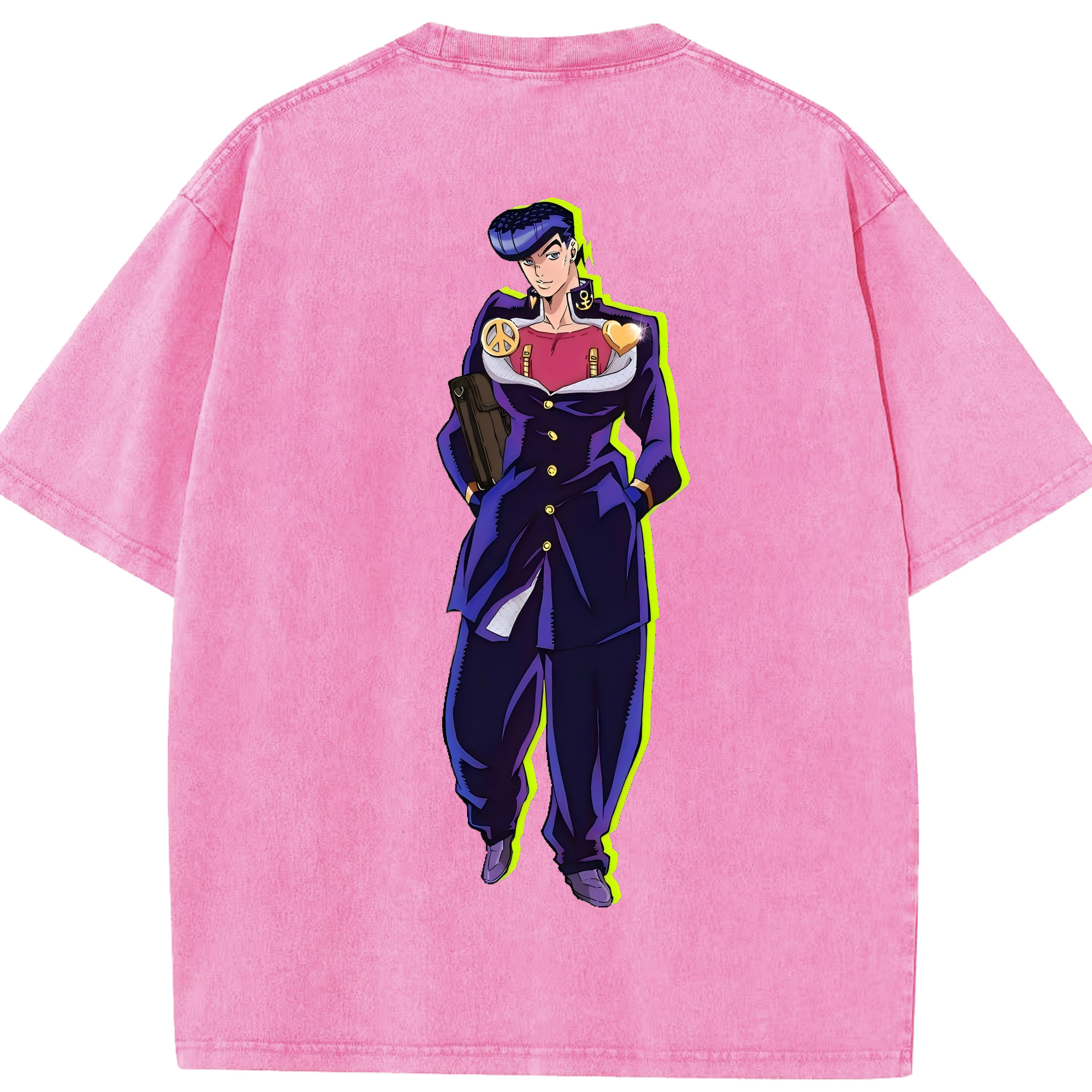 （画像用） ジョジョの奇妙な冒険 ひがしかた じょうすけ JoJo's Bizarre Adventure Higashikata Josuke 綿100% ヴィンテージ風 半袖Tシャツ（背面プリント）